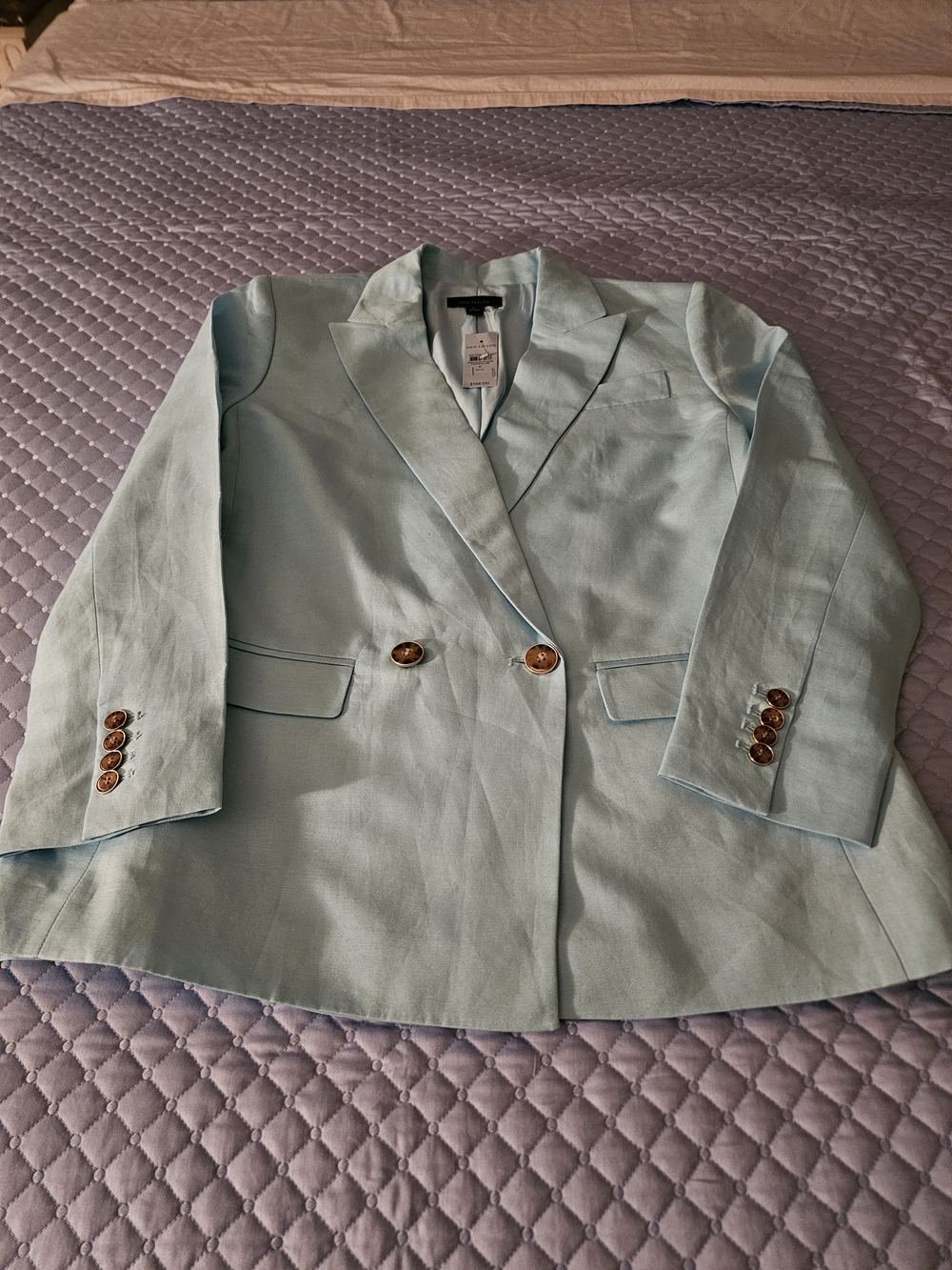 Light Blue Women's Double-Button Blazer With Linen Size 8p $ 198